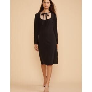 Cynthia‎ Rowley Waverly Black Crepe Tie Boatneck Midi Dress Women's 6
